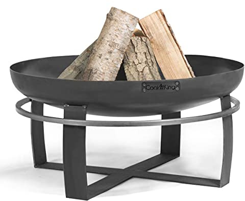 Cookking Viking - Braciere rotondo da giardino e terrazza, con anello di trasporto in acciaio, nero, 37 x 100 x 100 cm