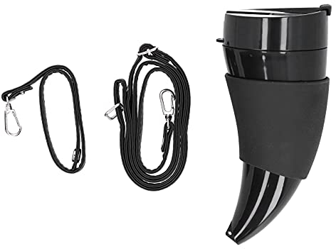 Tazza da viaggio unica a forma di corno per gli amanti del caffè, 230ML Fodera in acciaio inox Coppa di isolamento sottovuoto con manico e coperchio in corda dal design vichingo(Nero)