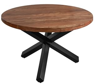 SAM Runder Esszimmertisch 140 cm Runa, Akazienholz massiv, Esstisch nussbaumfarben, Sternfuß aus Metall Mattschwarz, Holztisch mit aufgedoppelter Tischplatte 50mm (25+25mm)