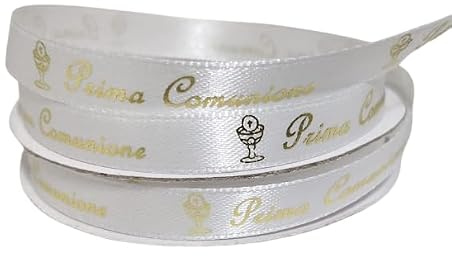 PuntoCasaStore Nastro Raso Bianco con Scritta Prima Comunione Larghezza 10 MM Lunghezza 25 Yards