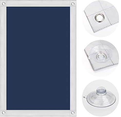 OBdeco Thermo Rollo 100% Verdunkelung Sonnenschutz Verdunkelungsrollo für Velux-Dachfenster Hitzeschutz ohne Bohren mit Saugnäpfen Dunkelblau 48x98cm für FK06