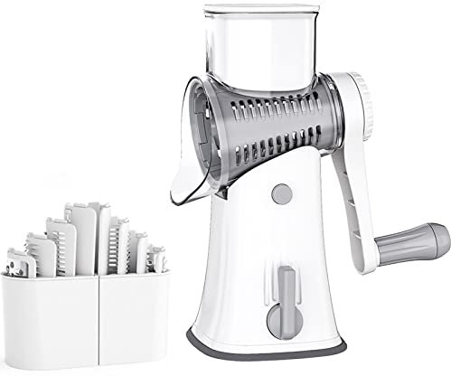 YAMIA1115 Rodillo de Mano Cortador de Verduras Multifuncional Cocina Segura Picadora de Alimentos Rallador de Grosor Ajustable con Recipiente para Ensalada Rebanada y Rallado de Patatas,White