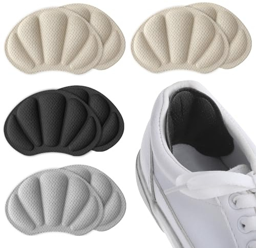 Molain Lot de 4 paires de coussinets de talon autocollants pour chaussures trop grandes et amples Antidérapants Anti ampoules Pour homme et femme (beige/noir/gris)