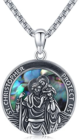 Midir&Etain Heiliger Christophorus Kette Damen Herren Halskette 925 Sterling Silber Heiliger Christophorus Anhänger Halskette Jesus Religiöse Medaille Schmuck Geschenke für Männer Ehemann Bruder