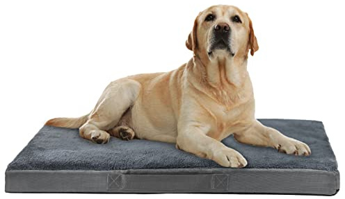 Nepfaivy Dog Bed - Large, Washable, Waterproof Orthopedic Bed and Mattress for Dog Crate, 90×60×7.5cm, Soft, Medium, Removable, Washable Plush Covers, Dark Grey