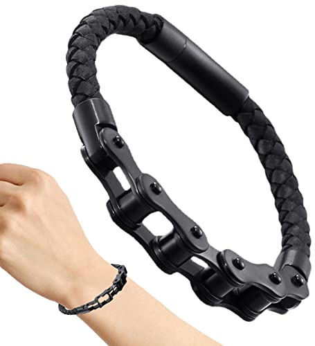 Rosixehird Bracelet chaîne à maillons de vélo | Bracelet décoratif élégant en Acier Inoxydable avec Cuir tressé,Cadeau de Noël de Bracelets de Bijoux Portables pour la, Les Amis