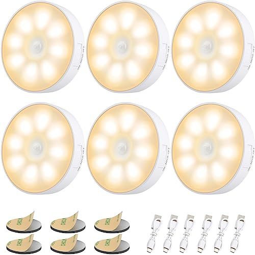 Electight Veilleuse LED à Induction Rechargeable par USB[Lot de 6] | Automatique USB Rechargeable Veilleuse Induction 8LEDs, Batterie 400mAh, Veilleuse Détecteur de Mouvement-Jaune Chaud
