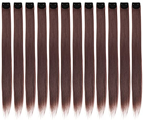 12 Stück Clip in Extensions Haarteile Haarverlängerung Clip in Extension Lang Glatt Synthetisch Haarteile für Damen, Strähnchen clip in extensions Haarteil Perücken Highlights Hair für Mädchen,50cm