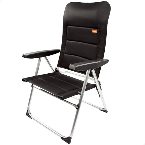 AKTIVE 62292 - Silla Plegable Acolchada Negra, para terraza, balcón, Patio o jardín, Medidas 62 x 48 x 39/105 cm, Material Aluminio y 100% poliéster, antivuelco, Peso máximo 110 kg