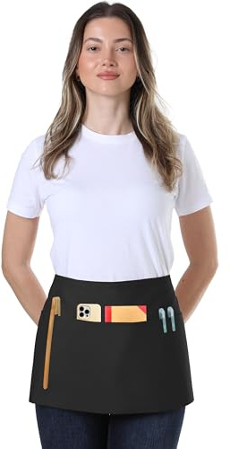 TOSHE Waist Apron 3 Pockets Waterdrop Resistant Cotton Server,Chef,Waitress