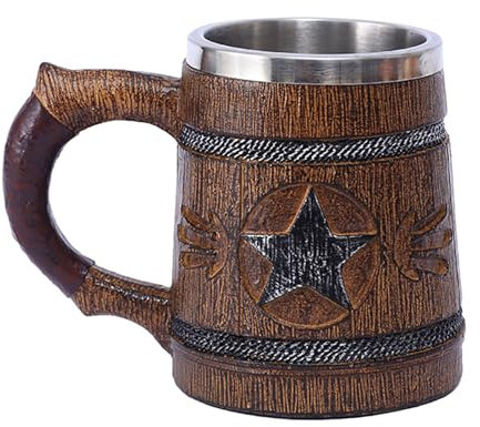 CENMOO Holzfass Bierkrug, Eimerförmiges Trinkgeschirr, 600 Ml Edelstahleinsatz, Handgefertigt, Mittelalterlicher Holzfass Bierkrug, Vintage Barzubehör, Bierfass Für Bar Restaurant