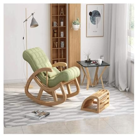 GAENZA Lässig Stabiler Schaukelstuhl, bequem, zum Entspannen, nordisches Balkon-Liegesofa, für Erwachsene, Massivholz-Liegestuhl, Nickerchenstuhl, Faule Couch Modern