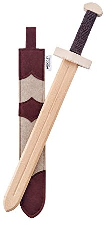 WOODSY Holzschwert mit Scheide 52 cm kurz aus Holz | Spielschwert mit Hülle | Ritterschwert mit Gürtelhalter Halterung Kinder Fasching Mittelalter
