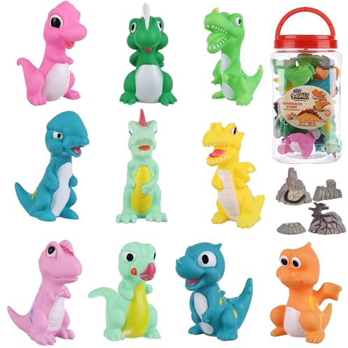 HOMNIVE Inga hål baby dinosaurie badleksaker – 10 st mögelfria barnbadkar poolleksaker för småbarn, mjuka och säkra, idealisk gåva för säker badtid kul – åldrarna 1-5