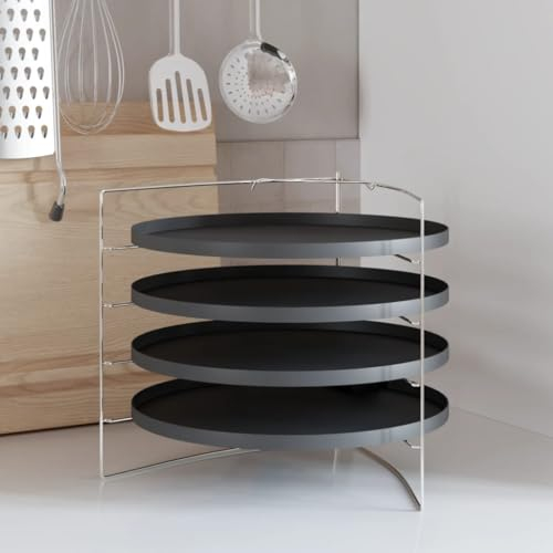 Camerina Pizzableche 4 Stk. mit Gestell Ø 28 cm Stahl Ständer Pizza Bleche Rundbleche beschichtet antihaft Beschichtung Pizza-Back-Set