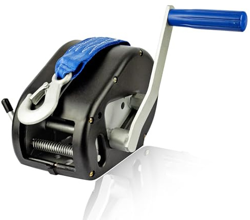 Husar Winch Handseilwinde 1700 lbs | 770 kg mit Gehäuse, Gurtband 10 m, aus Edelstahl gefertigt, Ratschenbremse, Einfachübersetzung, für Boote, Anhänger, Industrie