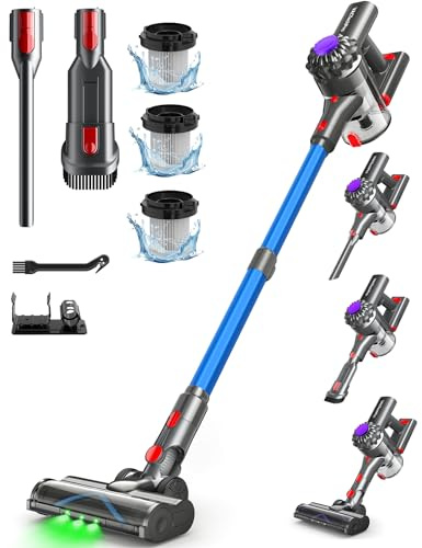 VACTechPro F02 Aspirateur Balai sans Fil,35kPa Aspirateur sans Fil,6-en-1,35 Minutes d'Autonomie avec Batterie Amovible,pour Le Nettoyage de Tous Types de Sols et Tapis&Bleu