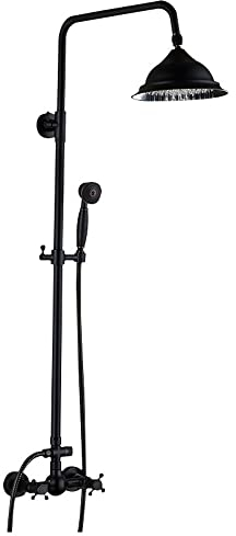 Konfiur Badewannenarmatur mit Duschsystem, Retro Badewannenarmatur Set Schwarz, Duschsystem mit Handbrause Kopfbrause, Runde Wandmontage Duschsystem, Duscharmatur Komplettset, 90-118cm Schwarz