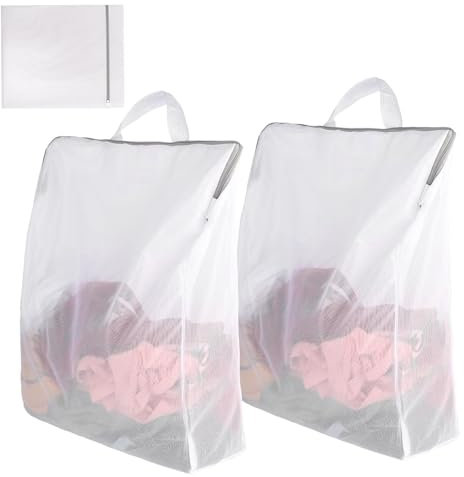 3 pcs Large White Net Laundry Bags with Zip, 40*50*10cm Coarse Net Washing Bags with 1 pcs 25*30 Fine Mesh Protective Washing Bags, Mesh Laundry Bags Delicates, Socks, Clothes, Home Dorm Hotel Travel