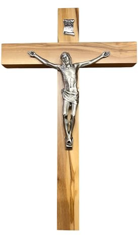 Generico Wandkreuz aus Olivenholz, 25 x 15 cm, Christus aus versilbertem Metall, italienische Handwerkskunst