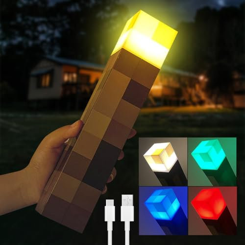 CJBIN Lamp Torch Wall Lamp 4 Colours 28cm, Craft Torch Lamp, LED Mcers Night Light, Bedside Lamp with USB Rechargeable, 3D Bedside Lamp Kids for Cosplay Toys Gifts Room Dectoror