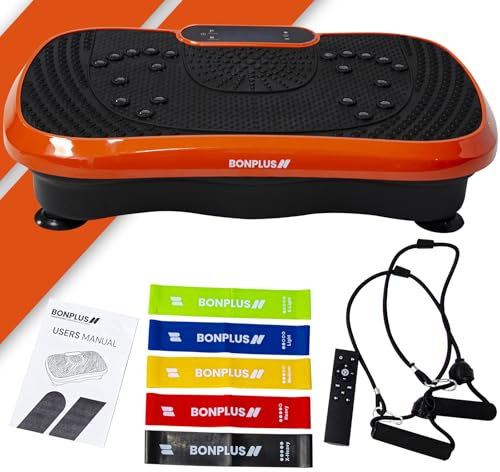 BONPLUS BP Plataforma Vibratoria, Placa de Vibración, 99 Niveles de Velocidad, 5 Programas, Bandas Elásticas y Bandas de Resistencia Incluidas, Sistema de Magnetoterapia, Plataforma Fitness