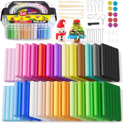 iFergoo Polymer-Ton-Set mit 26 Farben, ungiftig, sicher für Kinder, inklusive 26 Farben, Aufbewahrungsbox, 5 Werkzeuge, 1 Zubehör, moderner Stil, Modellierung, nicht faltbar