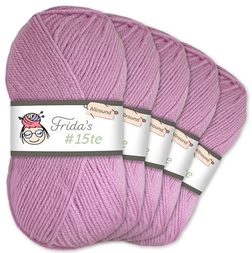 Frida's Wollhaus Frida's 5 x 100 g #15te Allround Basic Garn Babygarn Wolle Stricken Häkeln weich 45 Farben (223 | Flieder)