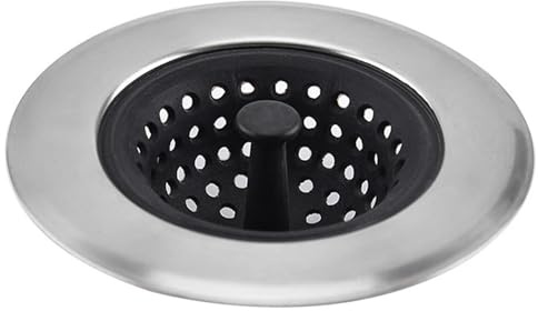 Kitchen Silicone Sink Drain Strainer with Stainless Steel Rim, 11.2cm Anti-Clog Food Catcher Strainer Basket, Dishwasher Safe Sink Drain Cover for Standard Kitchen Sinks