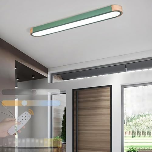 Modern LED Einstellbare Helligkeit Deckenleuchte mit Fernbedienung Rechteck Dimmbar 3000K-6500K Deckenbeleuchtung Holz+Eisen Decken Lampen für Küche Schlafzimmer Korridor (Grün,35CM 36W 3500 Lumen)
