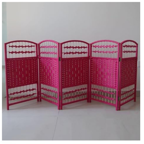 Portable Folding Pink Room Divider 5 Panel Freestanding Partition Wall for Privacy and Blackout Weave Design 60X30CM