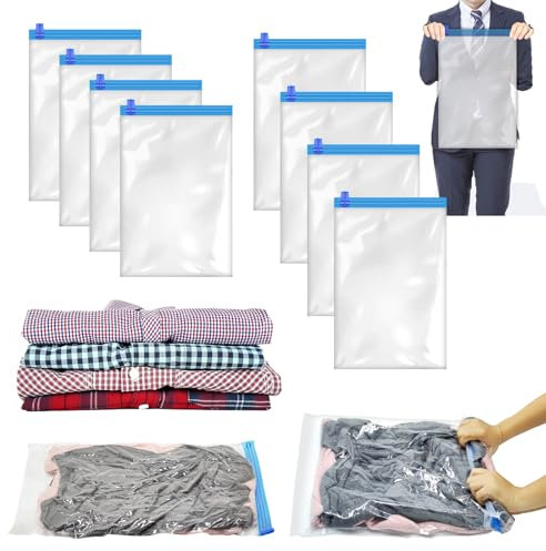 VORHOT 8 Pezzi Sacchetti Sottovuoto Vestiti Viaggio, Sacchi Sottovuoto da Viaggio per Valigia, Sacchi Sottovuoto di Rotolo a Mano 50x35cm
