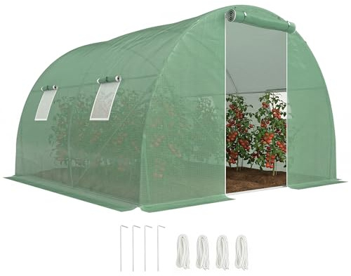 Outsunny Serre de Jardin Tunnel 9 m² dim. 3L x 3l x 2H m - 4 fenêtres, Porte zippée Enroulable - châssis Tubulaire Acier galvanisé, bâche PE Haute densité Vert
