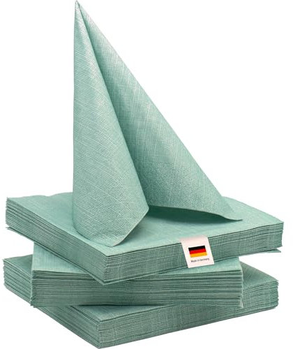 100% Mosel Servietten, 60 Stück (33 x 33 cm), in Eukalyptus Grün, edle Tischdeko für Hochzeit, Kommunion, Konfirmation, Taufe & Geburtstag