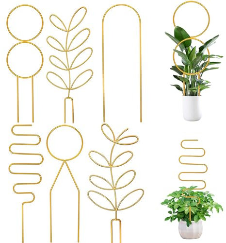Lot de 6 treillis en métal pour plantes grimpantes, treillis de jardin doré pour plantes en pot, plantes grimpantes, amateurs de plantes d'intérieur, hoya, pothos, fleur, monstera