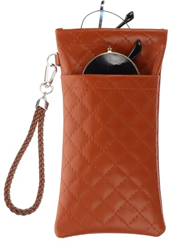 PATIKIL Dubbelglasögonfodral, läder mjuka glasögonfodral bärbara solglasögon påse organiserare med bärrem för kvinnor män glasögon organisation, brun, Svart, 7 x 4 Inch