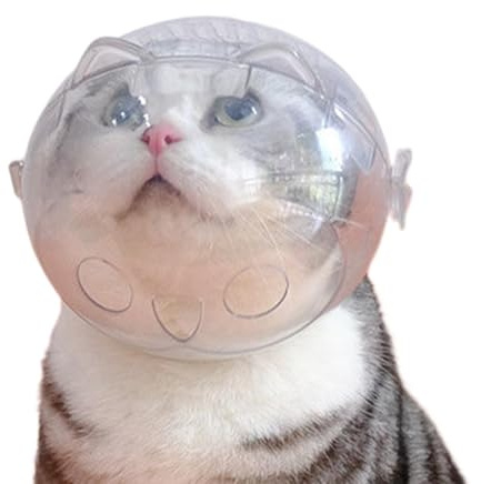 Katzenkopfabdeckung, transparent, atmungsaktiv, Katzen-Astronauten-Maulkorb, 14,8 x 13,5 x 5 cm, Mehrzweck-Kätzchen-Kapuze, kugelförmiger Haustier-Kopfschutz für Fellpflege, Tierarztbesuche,