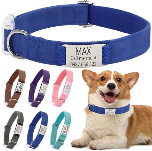 Hundehalsband mit Namen Telefonnummer - Halsband Hund Personalisiert, Bequeme, Einzigartige Halsbänder, Geeignet für Kleine, Mittelgroße und Große Hunde und Katzen(S,Blau)