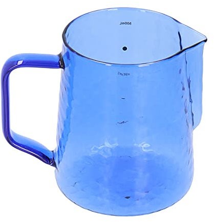 Jarra de espuma de leche de 500 ml, jarra de café de vidrio templado con mango ergonómico, taza de vapor de leche de grado barista para café con leche y chocolate caliente (Bleu)