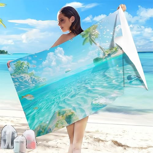 Telo Mare Microfibra Spiaggia 90 x 180mm Telo Mare Grande Blu Antisabbia Asciugatura Rapida, Ultra Assorbente Salvietta da Compatta Salvaspazio Asciugamano Microfibra Spiaggia Scialle Paesaggio 6-2