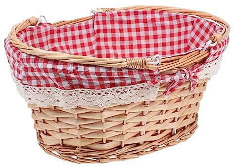 HEMOTON Cestino da Picnic Woven con Manici Regolabili Cestino Decorativo per Esterni e Organizzazione Domestica Righe Rosse Multiuso per Feste e Raccolta di Frutta
