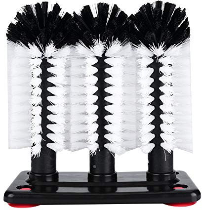 3 Brushes Water Bottle Cleaning Brush Glass Cup Washer with Suction Base 3 Head Bristle Bar for Sink, Cleaner Beer Cup, Wine Glass, Long Leg Kitchen Tools Red More Sink Home