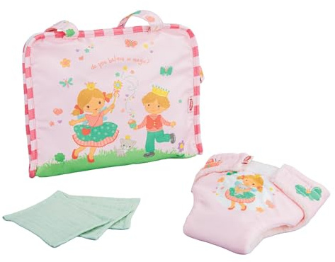 Heless 560 - Borsa fasciatoio per Bambole ''Principessa Emily'', in Rosa, con Maniglia per Il Trasporto, Pannolini di Stoffa e 3 Pezzi di Mussola