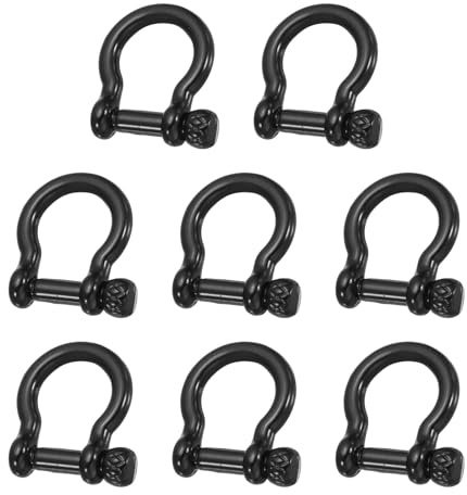 sourcing map Screw in Shackle, 8.5mm Zinc Alloy D-Ring Anchor Shackle U Type Screw Joint Connect for Keychain Key Fob Bracelet Leather DIY Crafts,Pack of 8, Black