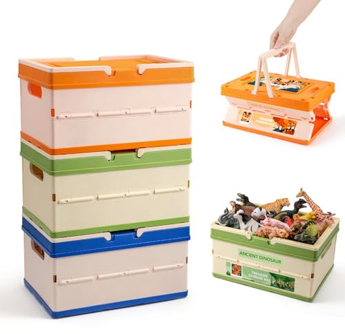 FRUSE Aufbewahrungsbox Kinder, 3er Set, Spielzeug Aufbewahrung, Faltbar Spielzeugkiste mit Deckel und Griff, Spielzeugkiste für Kinderzimmer, Spielzimmer, Schlafzimmer, Wohnzimmer