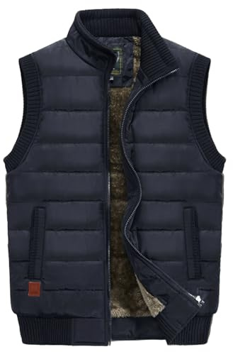 Gilet imbottito casual da uomo, da esterno, con collo alto, in pile, impermeabile, lavoro, blu navy, taglia L