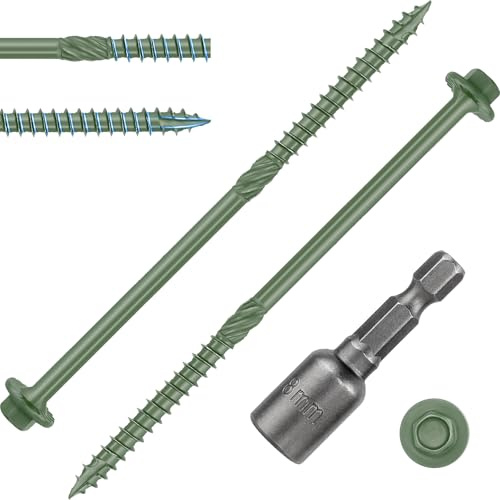 FandWay 34 Pcs Timber Screws,6.7x150mm Hex Head Timber Fixing Screws,Heavy Duty Structural Wood Deck Screw,Rust Epoxy Coated Coach Screw External Hex for Outdoor Log Landscape Frame (Exterior Green)