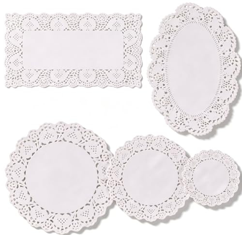 250 Pièces Napperon Papier，BetterJonny Napperon Dentelle de Différentes Tailles Gâteau d'emballage Tapis de Papier pour Gâteau, Décorations de Mariage et Emballages