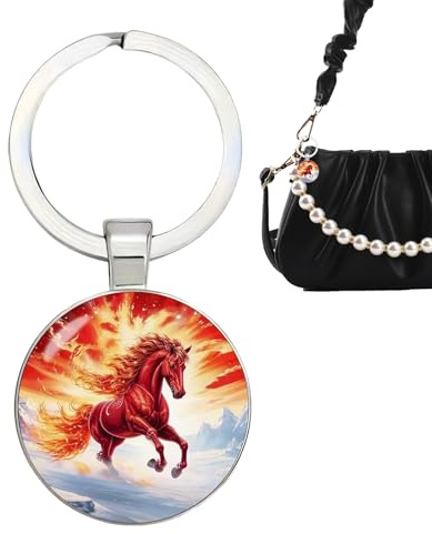 Schlüsselanhänger Pferd - Schmuck mit 2D Flammen Motiv | Schlüsselanhänger Pferd - für Tasche Geldbörse Weihnachtsgeschenk Dekoration Chinesisches Neujahr