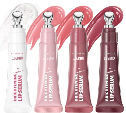 4PCS Tinted Lip Serum Lip Gloss Set, Sheer Shimmer High Lipgloss Glaze, Crystal Glass Lips Effect, Lightweight Smooth Texture